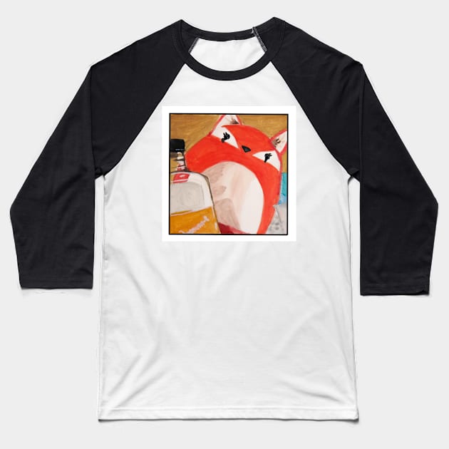 Drunk Fox Selfie-Close Up Baseball T-Shirt by BlazerDesigns